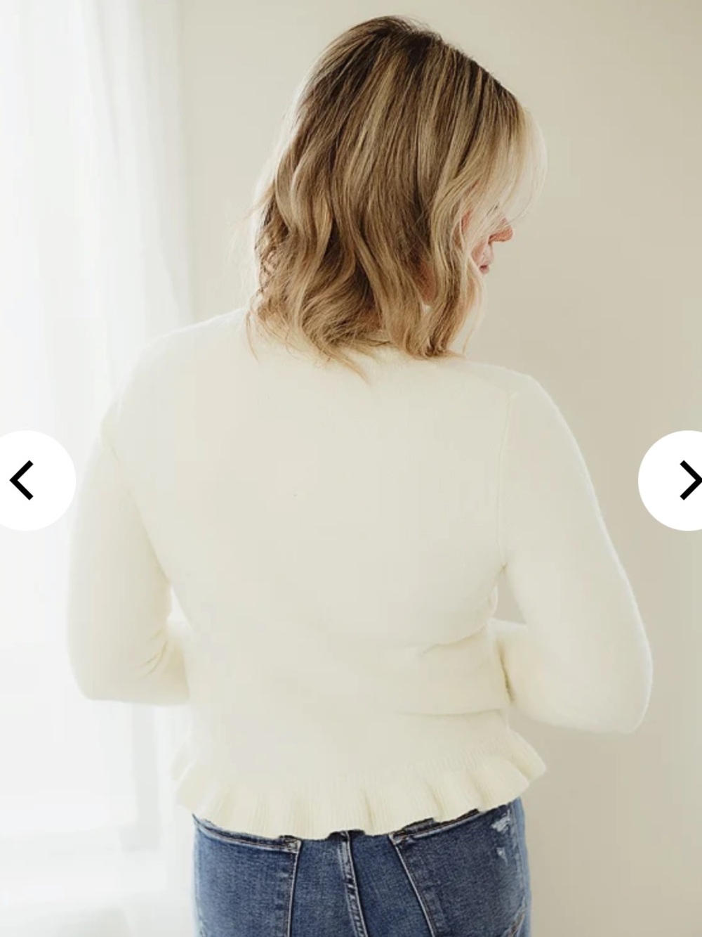 Creaman Button-Front Ruffle Hem Sweater - Picture 3 of 4